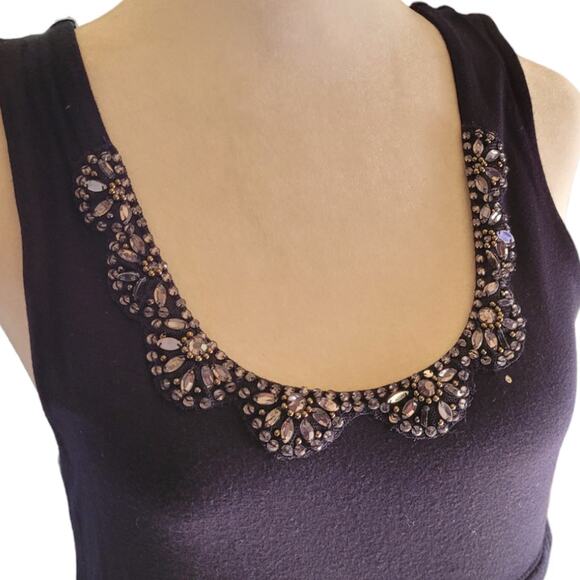 Ann Taylor Loft Blue Rhinestone Neck Open Back Dress Sz Small Petite Sleeveless - Picture 6 of 8